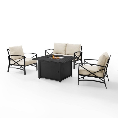 Kaplan 4pc Outdoor Conversation Set with Dante Fire Table Oatmeal Crosley