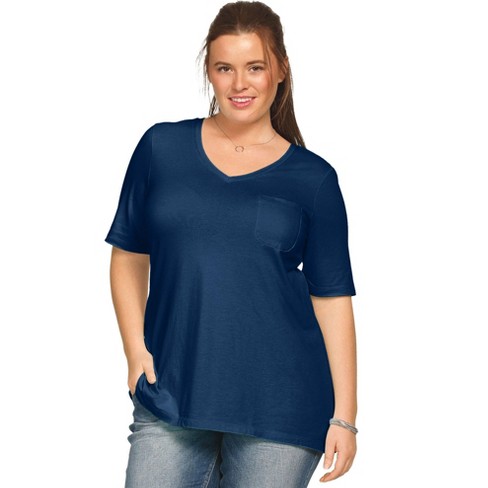 Ellos Women's Plus Size V-neck A-line Tunic - 6x, Blue : Target