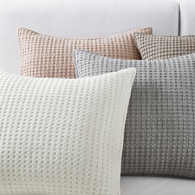 Taupe Cotton Waffle Square Decorative Pillow 20x20