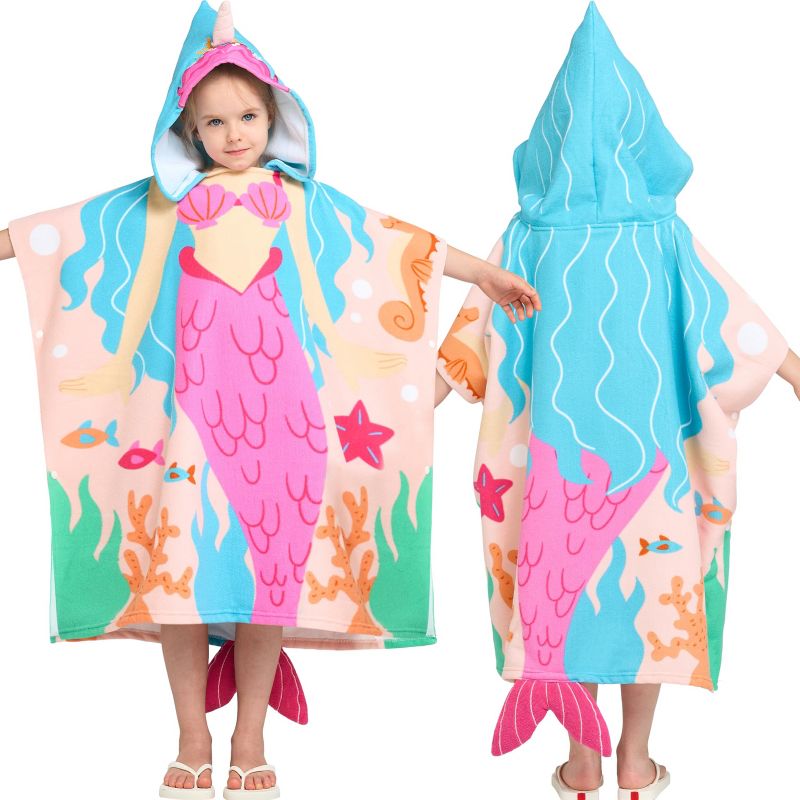 Joyfy Kids Beach Towels with Hood for Boys Quick Dry Blue Dinosaur Hooded Toddler Soft Microfiber 24"x24" Wearable BathTowels for Pool, Travel, Swim