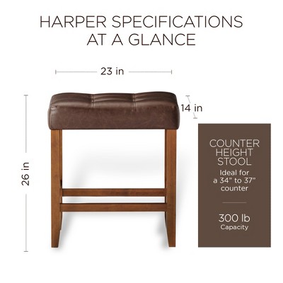 Harper Set of 4 Backless Brown Leather and Oak Wood Stools