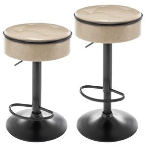 Round Storage Bar Stool Set of 2,Height Adjustable Barstool,360°Counter Height Swivel Stool,Armless Bar Chair with Metal Frame-Maison Boucle - 1 of 4