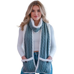 5 Star Super Deals Ultra Soft Fleece Shawl with Oversized Pockets - Reversible Warm Cable Knit - Winter Scarf Shoulder Cozy Plush Wrap - 1 of 4