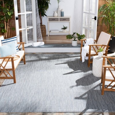 Rectangular Blue Synthetic Stain-Resistant Indoor/Outdoor Rug