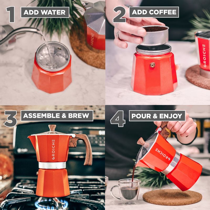 GROSCHE Milano Stovetop Espresso Maker Moka Pot Home Espresso Coffee Maker, 4 of 15