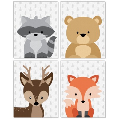 Big Dot of Happiness Woodland Creatures - Unframed Forest Animals Nursery or Kids Room Linen Paper Wall Art - 4 Ct Artisms 11 x 14 in