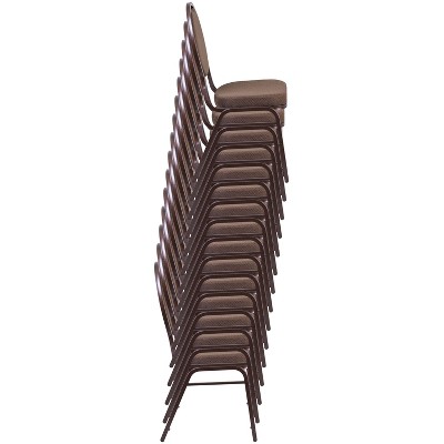 Brown Patterned Fabric Teardrop Back Stacking Banquet Chair with Copper Vein Frame
