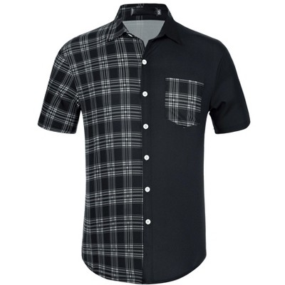 Lars Amadeus Men's Summer Plaid Patchwork Short Sleeves Button Checked Shirt