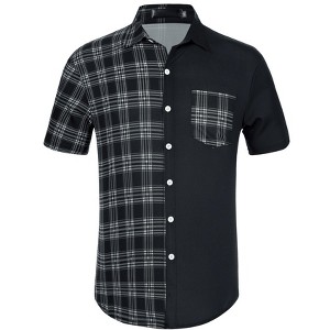 Lars Amadeus Men's Summer Plaid Patchwork Short Sleeves Button Checked Shirt - 1 of 4