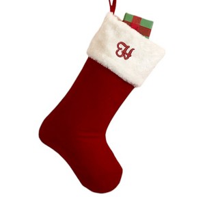 Personalization Mall Velvet 19" Embroidered Initial Stocking, Burgundy - 1 of 1