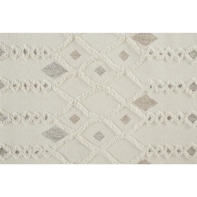 Ivory and Beige Geometric Tufted Wool Area Rug, 8' x 10'