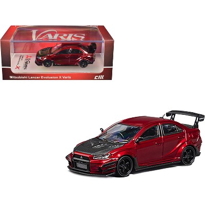 Mitsubishi Lancer Evolution X Varis RHD (Right Hand Drive) Red Metallic with Carbon Hood 1/64 Diecast Model Car by CM Model