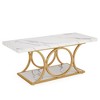 HTUTWOO 47.24" Faux Marble Wood Coffee Table, 2-Tier Modern Coffee Table with Open Storage Geometric Legs for Living Room, White & Gold - 2 of 4