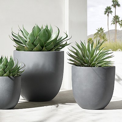 Gray Round Tapered Magnesium Oxide Outdoor Planter 12.2" H