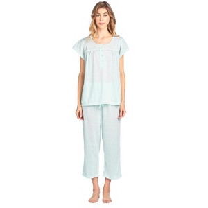 Casual Nights Women's Short Sleeve Lace Dot Capri Pajama Set - 1 of 4