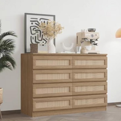 8 Drawer White Dresser for Bedroom, Modern Farmhouse Chest with Slim Wood Frame, Space-Saving TV Stand for Apartment or Small Spaces