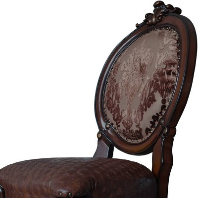 Cherry Finish Faux Leather Upholstered Armless Side Chair Set