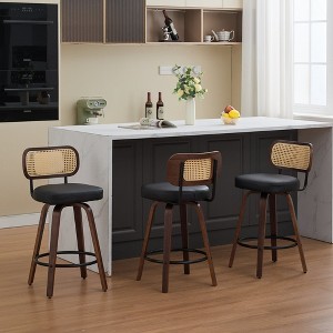 HDZNVF Set of 3 Counter Height Bar Stools, 26 inch Rattan Counter Height Stools with Cane Back, Upholstered Seat - 1 of 4