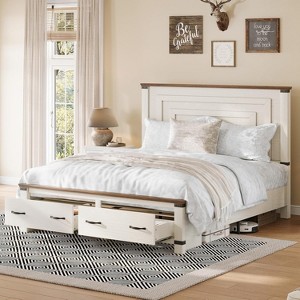 Farmhouse Bed Frame with 54" Tall Geometric Headboard - 1 of 4