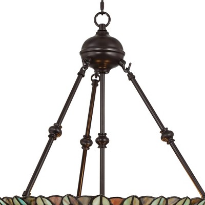 Elegant Peacock Feather 24.5" Bronze & Glass Pendant Light