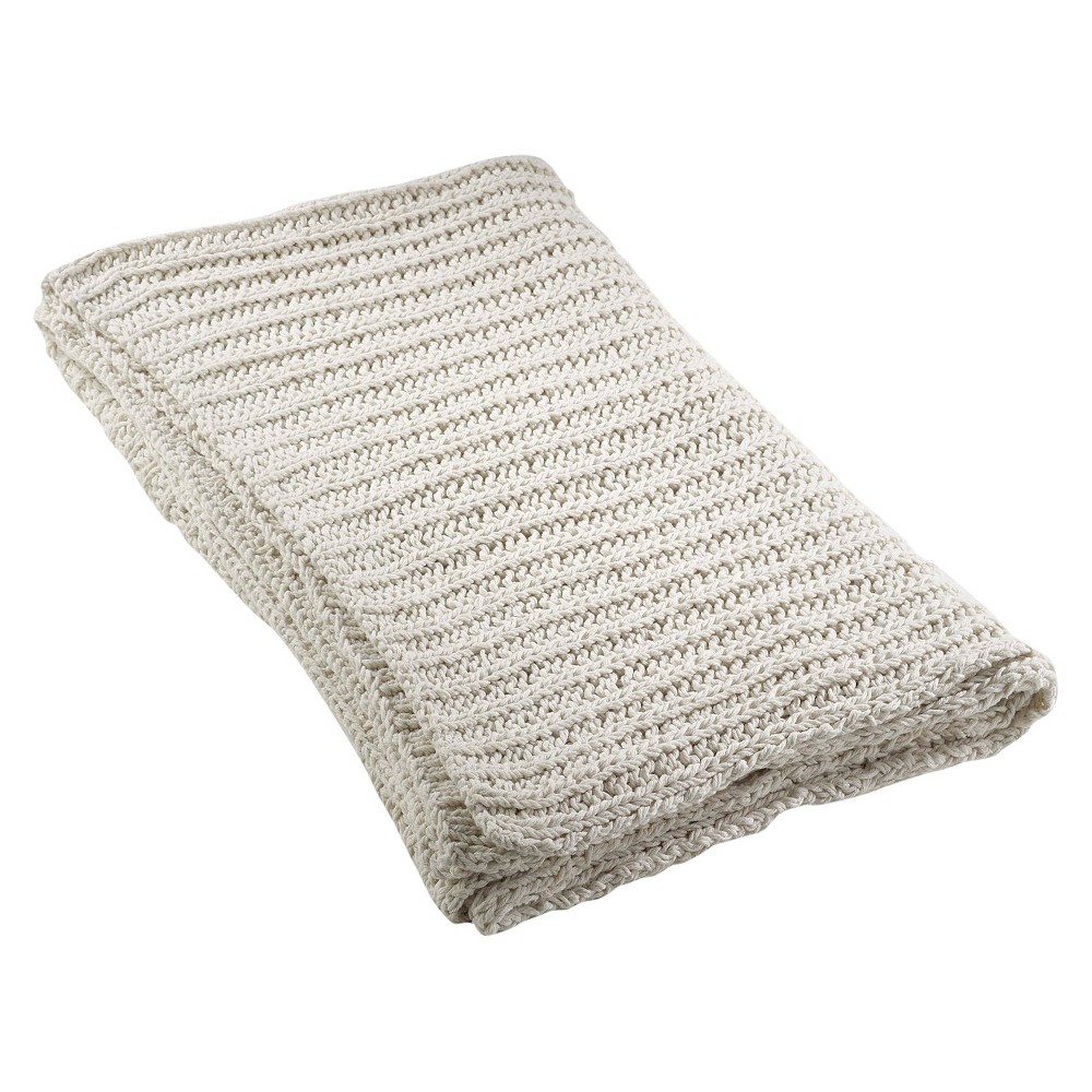 Photos - Duvet 50"x60" Knitted Designed Throw Blanket Ivory - Saro Lifestyle