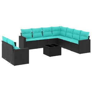 vidaXL 10 Piece Patio Sofa Set with Cushions Black and Blue - With Table - 1 of 4