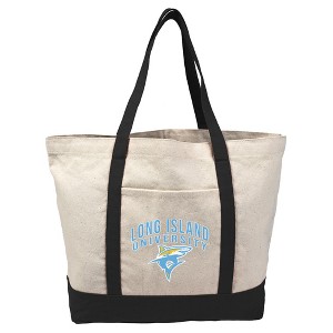 Long Island University Sharks Primary Logo Canvas Tote Bag With External Pocket, Reusable Shoulder Bag for Shopping, School, Beach, Black - 1 of 4