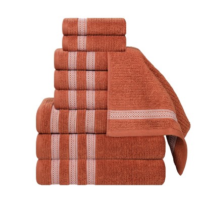 Zero Twist Cotton Ribbed Modern Geometric Border Assorted 9 Piece Bathroom Towel Set by Blue Nile Mills