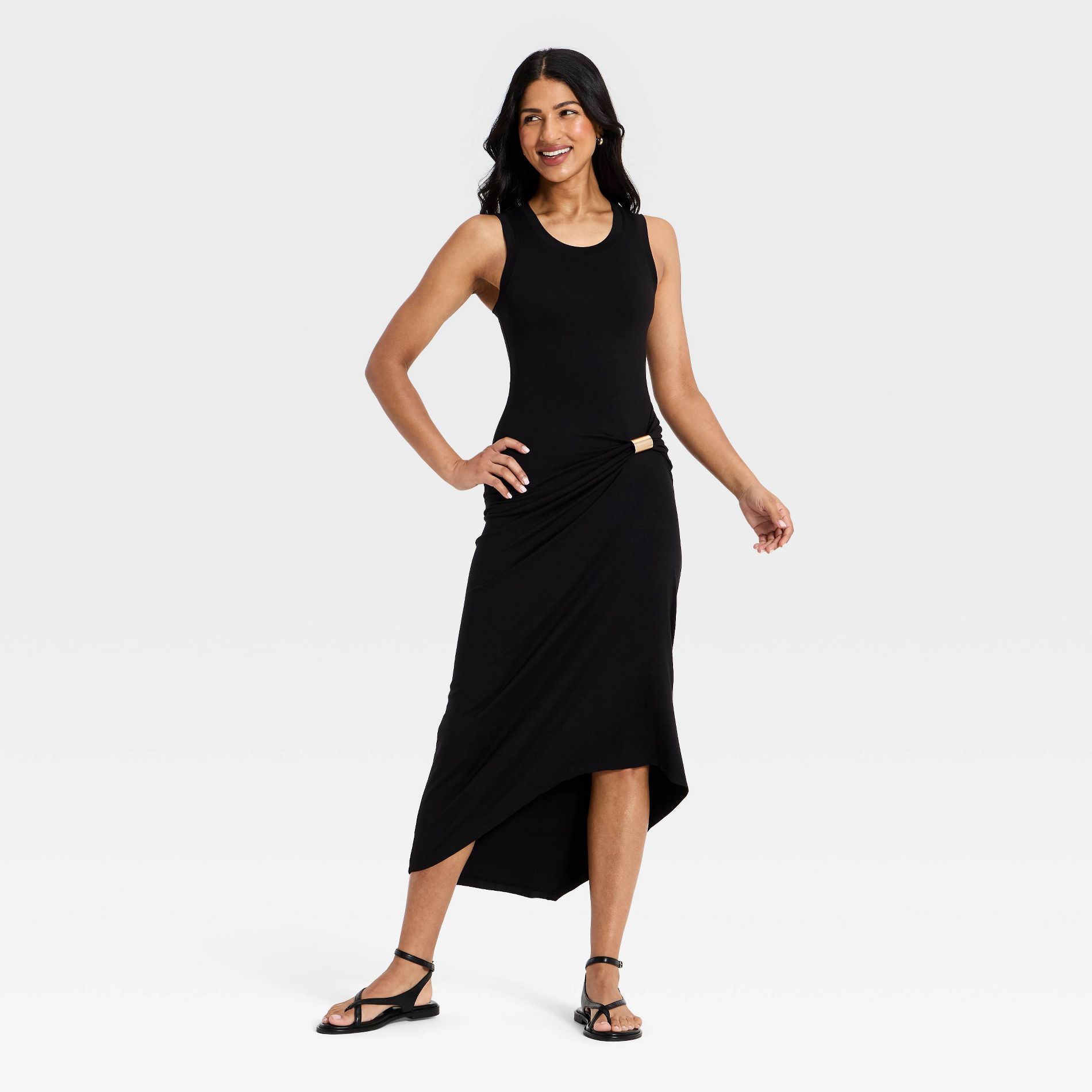 Women's Asymmetrical Knit Midi Dress - A New Day™ Black