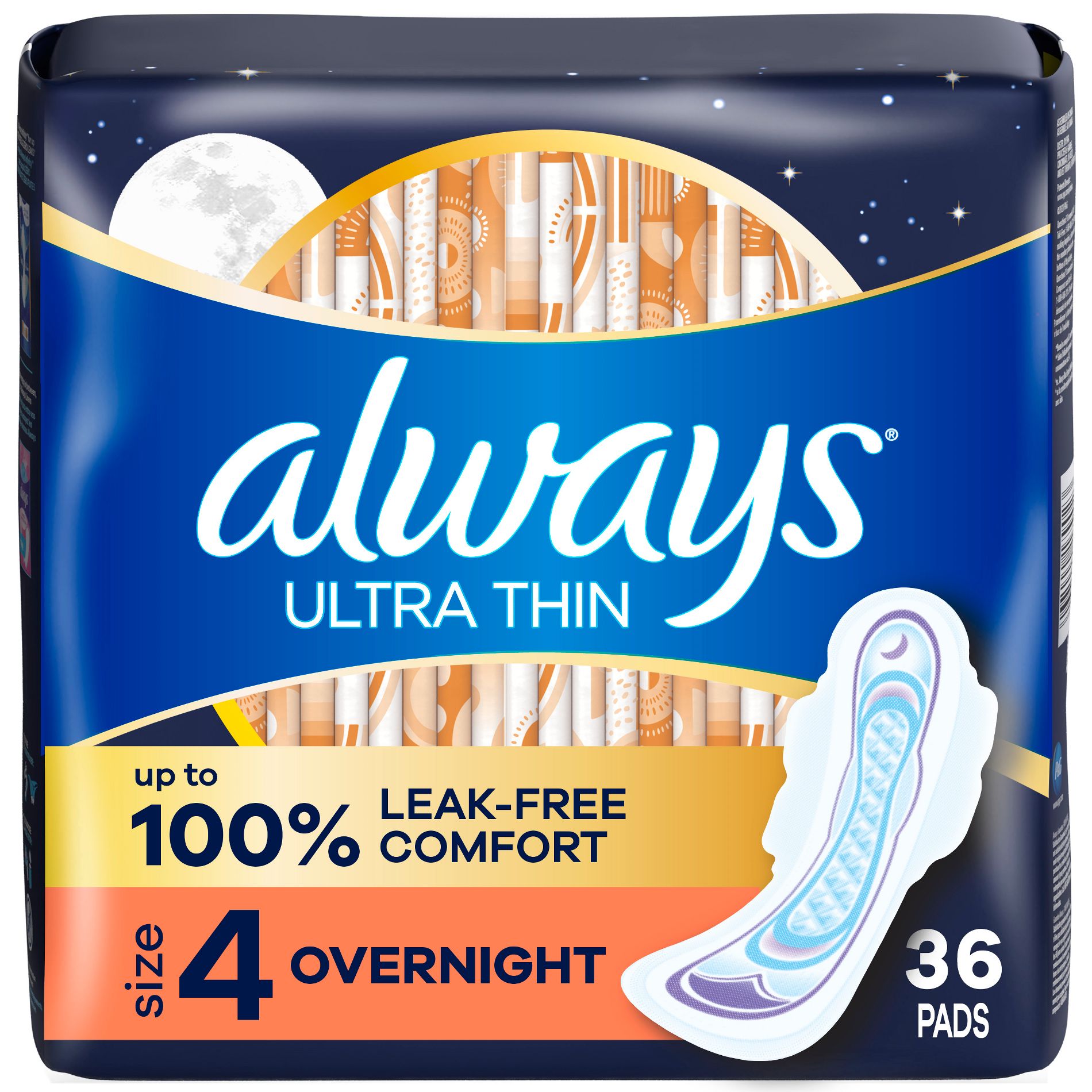 Always Ultra Thin Overnight Pads with Wings - Unscented - Size 4  - 36ct