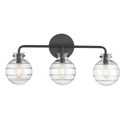 Matte Black 3-Light Vanity Light with Clear Swirl Glass Shades