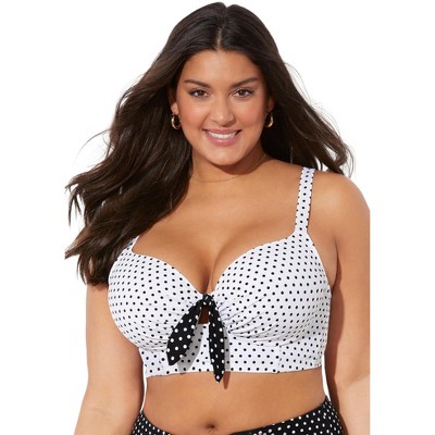 Swimsuits for All Women's Plus Size Confidante Bra Sized Underwire Bikini  Top, 36 DD - White Black Polka Dot