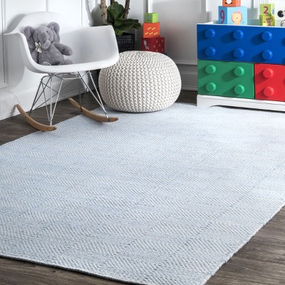 Light Blue Geometric Wool 9' x 12' Handmade Area Rug