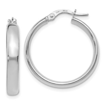 Black Bow Jewelry 3.75mm x 25mm (1 Inch) 14k White Gold Domed Round Tube Hoop Earrings