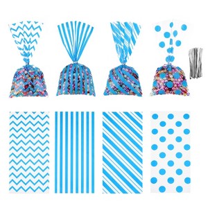 Unique Bargains 4 Patterns Candy Popcorn Treat Bags Gift Bags with Ribbons 100 Pcs - 1 of 4