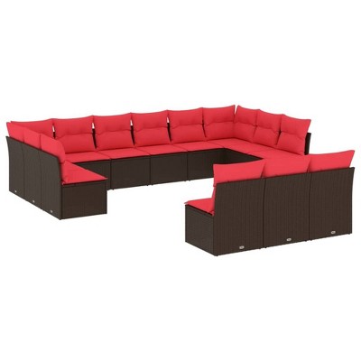 vidaXL 13 Piece Patio Sofa Set with Cushions Brown Poly Rattan