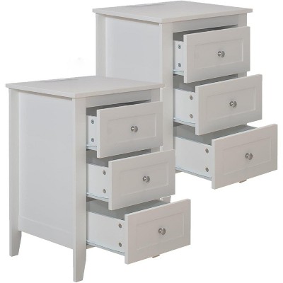 Acekool Nightstand with Charging Station, 3-Drawer White Bedside Table with USB Ports & Power Outlets, Large Storage for Bedroom and Living Room