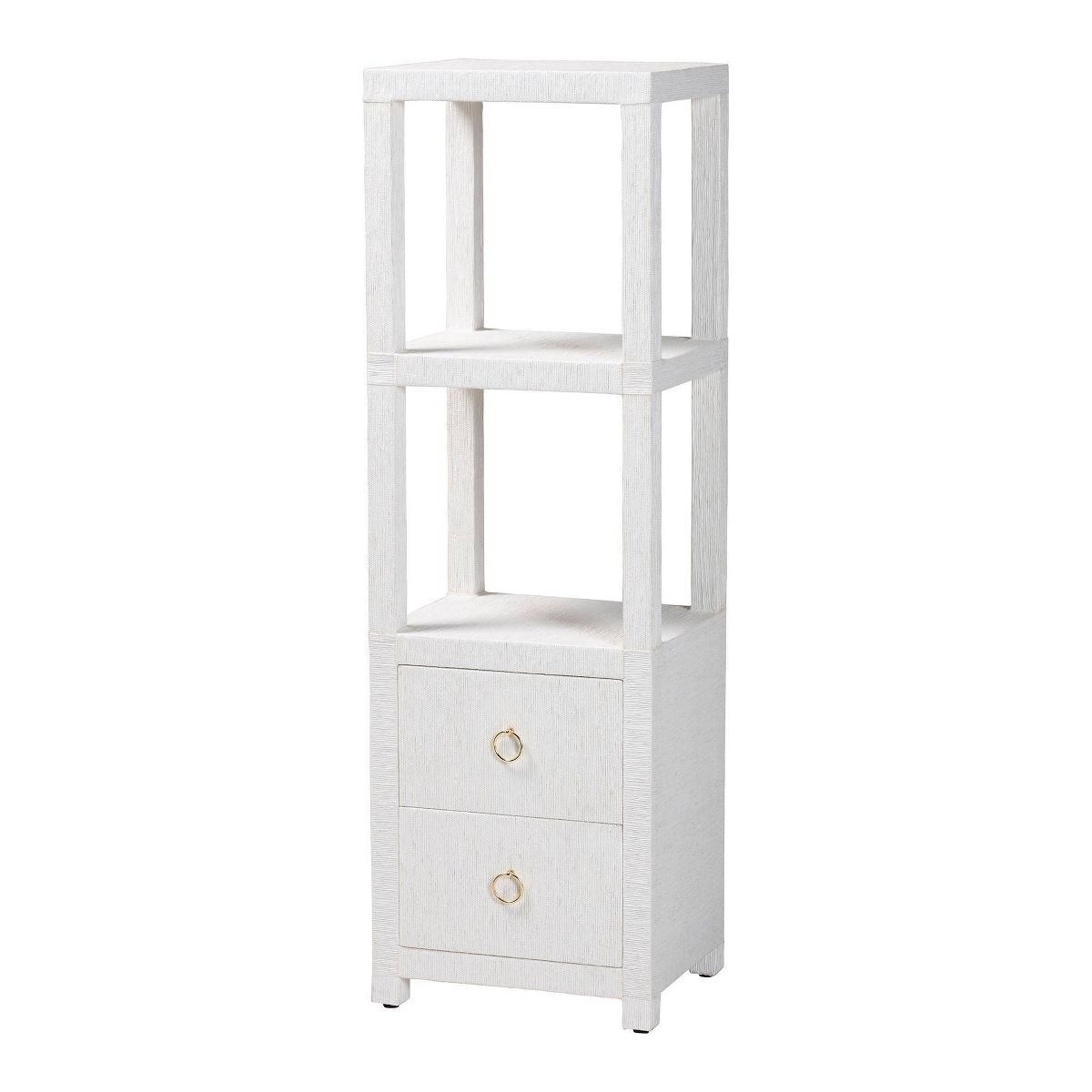 bali & pari Xavier Grasscloth Tall Storage Cabinet White/Gold