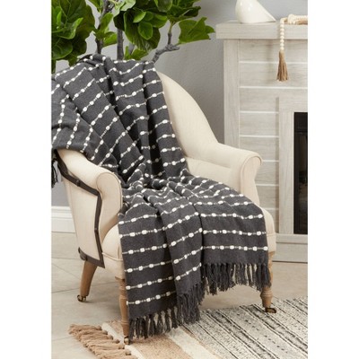 Black and White Dual-Tone Striped Cotton Acrylic Throw Blanket