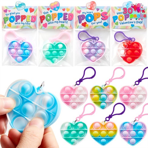 Joyfy 12/30 Packs Valentine’s Day Gift Card with Pop Keychain, Stress Relief Fidget Toys for Kids Valentine's Party Favors and Classroom Exchange Gift - image 1 of 4