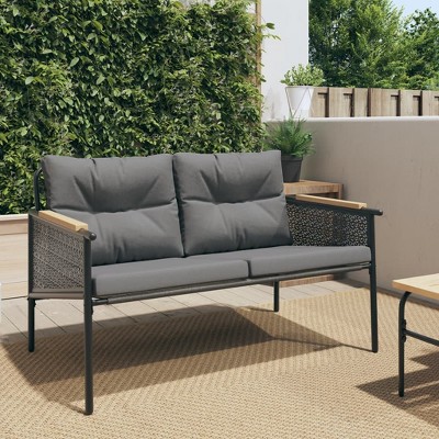 vidaXL Patio Bench with Cushions 45.7" Black Steel