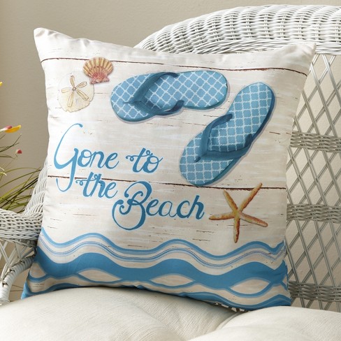 Beach With Flip Flop Coastal Design, Beach Themed Outdoor Pillows