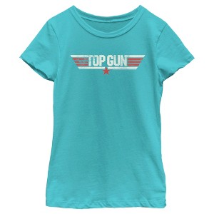Girl's Top Gun Logo Distressed T-Shirt - 1 of 4
