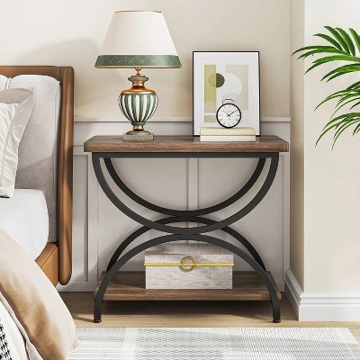 Hommoo 2-Tier End Side Table with Metal Frame
