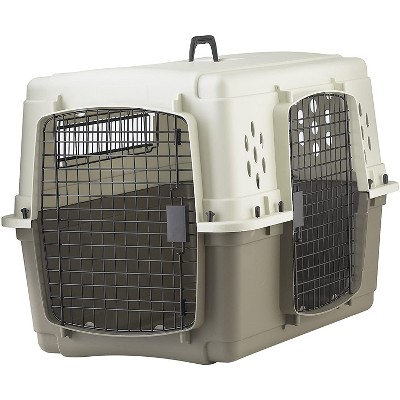 Beige and Taupe Double Door Plastic Pet Travel Crate
