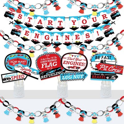 Big Dot of Happiness Let's Go Racing - Racecar - Banner & Photo Booth Decor - Race Car Birthday Party or Baby Shower Supplies Kit - Doterrific Bundle