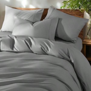 100 Egyptian Cotton King Duvet Cover, 600 Thread Count, Sateen Weave, Zipper Corner Ties, Hotel Style, Grey Set of 3 - 1 of 4