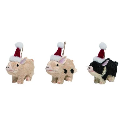 Transpac Sisal Pig Ornament Set of 3 Christmas Home Decorations