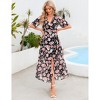 Coolmee Women's Summmer Dress Casual Boho Short Sleeve Long Dress Wrap V Neck Tunic Midi Sundress with Belt - 4 of 4