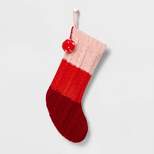 20" Color Block Chunky Knit Christmas Stocking with Marled Pompom - Wondershop™